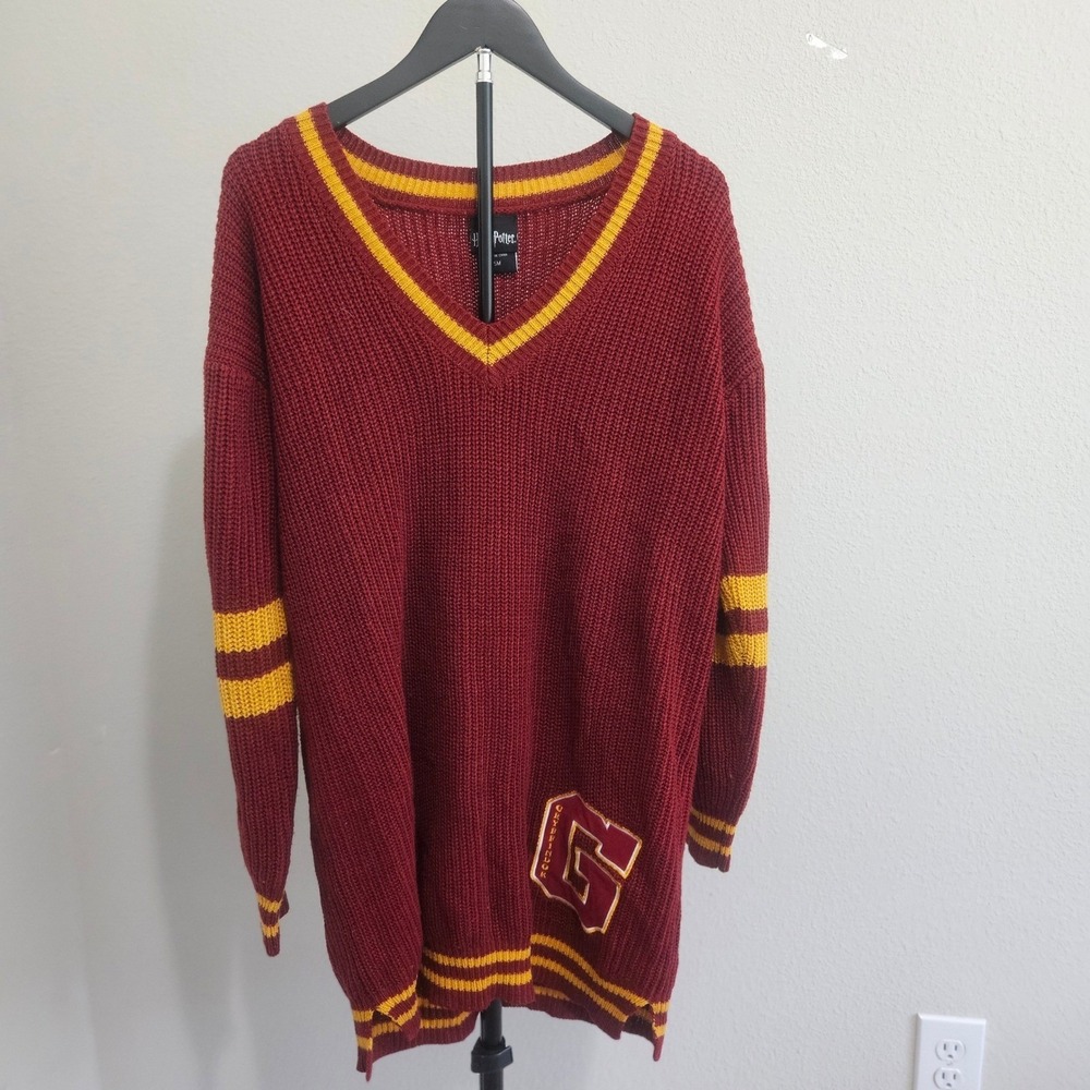 Harry Potter Gryffindor Sweater Womens SM Burgundy Gold Varsity Longline Academy